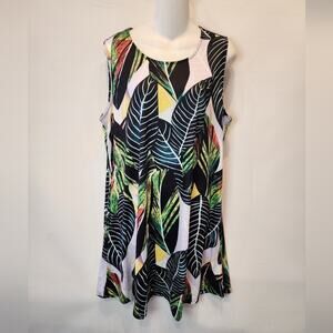 New Tropical Print Flare Dress Cool Flowy Sleeveless Dress Pockets Women Size XL